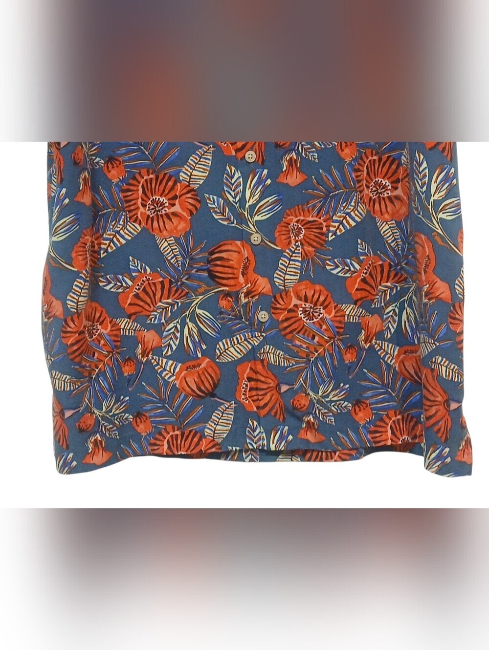 Caribbean -Men's Navy Blue Tropical Floral,Short-Sleeve Button-DownShirt, Pocket - Picture 6 of 8